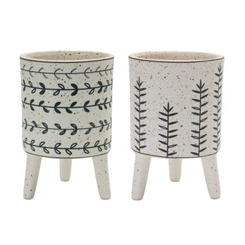 Footed Foliage Print Planter (Set of 2)