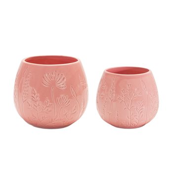 Floral Etched Ceramic Planter (Set of 2)