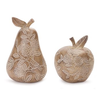 Floral Etched Pear and Apple Decor (Set of 2)