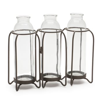 Bottle Vases in Iron Holder 19.75"L