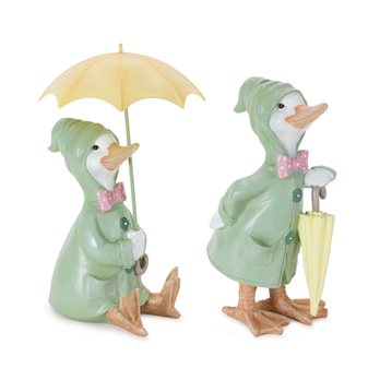 Raincoat Duck Figurine with Umbrella (Set of 2)