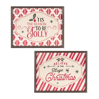 Framed Metal Jolly Christmas Sign (Set of 2)