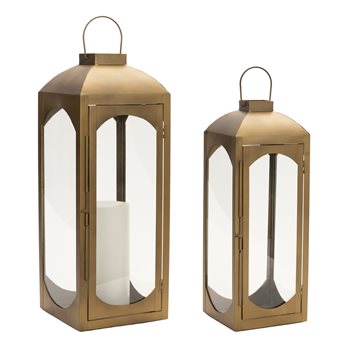 Gold Curved Metal Lantern (Set of 2)