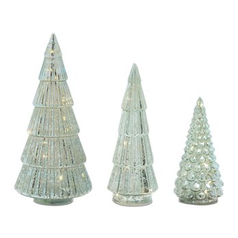 LED Green Mercury Glass Tree (Set of 3)