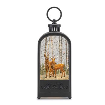 LED Snow Globe Lantern with Forest Deer 9.5"H