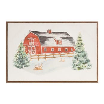 Framed Winter Barn Print 24"L