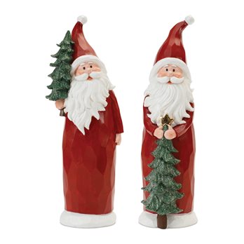 Carved Santa with Glittered Pine (Set of 2)