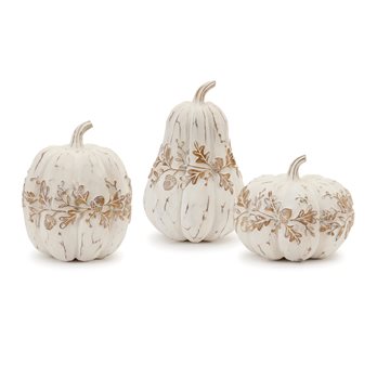 White Washed Harvest Pumpkin Decor (Set of 3)