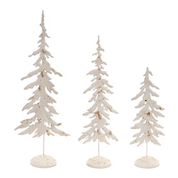 Distressed Metal Pine Tree with Gold Accents (Set of 3)