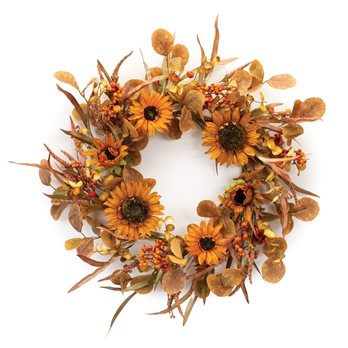 Fall Sunflower Eucalyptus Berry Wreath 24"D