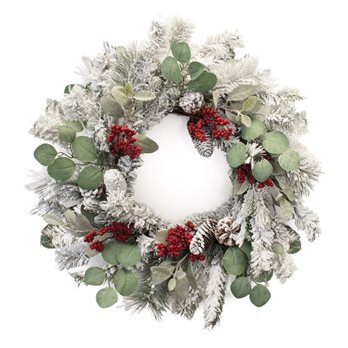 Flocked Pine Eucalyptus Berry Wreath 28"D