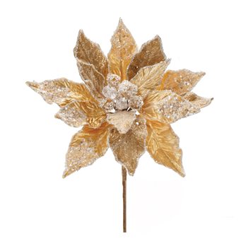 Beaded Gold Poinsettia Flower Stem (Set of 2)