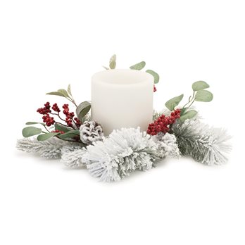 Flocked Mixed Pine Eucalyptus Berry Candle Ring 16"D