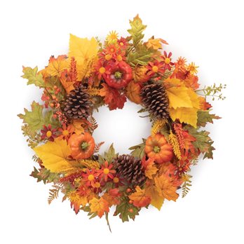 Mixed Fall Foliage Wreath with Pumpkins 26.5"D