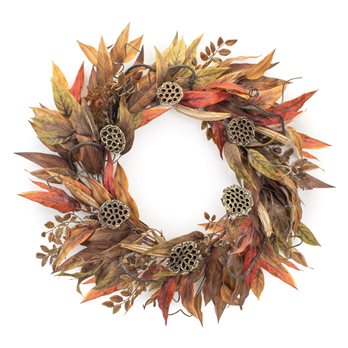 Mixed Fall Foliage Pod Wreath 35"D