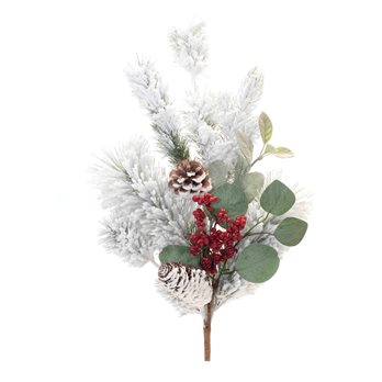 Flocked Pine with Eucalyptus and Berry Pick (Set of 2)