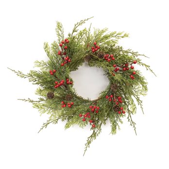 Mixed Pine Berry Candle Ring 17.5"D