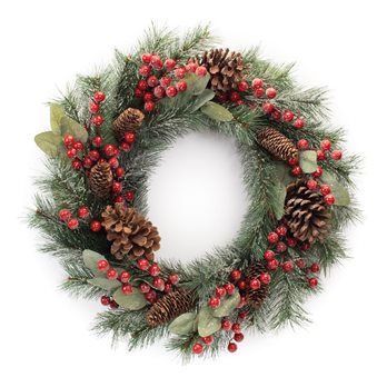 Icy Pine Cone Berry Wreath 24"D