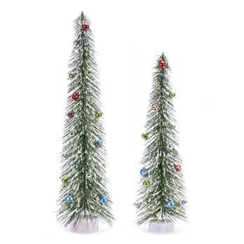 Glittered Bottle Brush Tree with Ornaments (Set of 2)