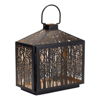 Forest Cut Metal Lantern with Gold Accent 12"H