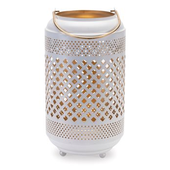 Lattice Punched Metal Lantern with Gold Accent 13.75"H