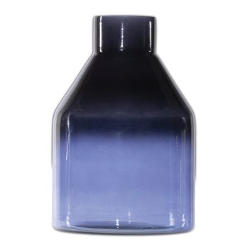 Blue Soda Lime Glass Bottle Vase 7"H