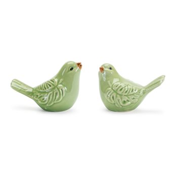 Ceramic Bird Figurine with Leaf Wing (Set of 8)