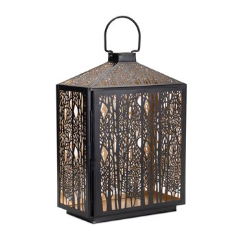 Forest Cut Metal Lantern with Gold Accent 16"H