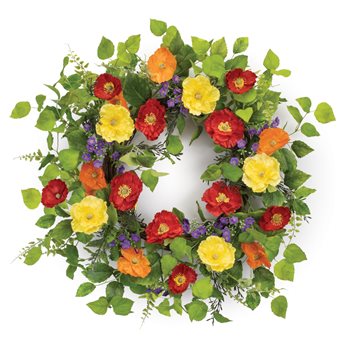 Mixed Poppy Floral Wreath 22"D