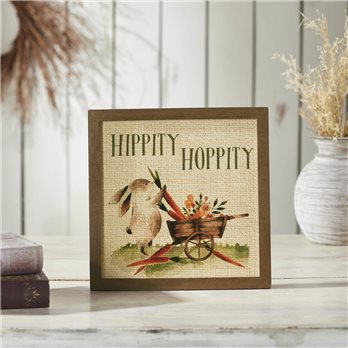 Bunny Hop Hippity Hoppity Bunny &amp; Carrot Wagon MDF Wall Sign 12x12x0.5