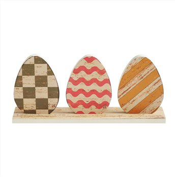 Bunny Hop MDF 3 Painted Eggs w/ Base 5.5x12x2.25