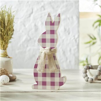 Bunny Hop MDF All Ears Lavender Check Bunny In Burlap Scarf 13x6x1