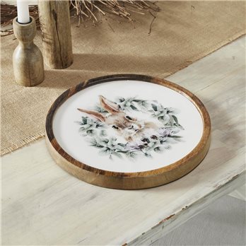 Bunny Hop Wooden Plate Natural w/ Bunny &amp; Wreath 11.5 inch Diameter