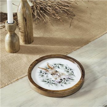 Bunny Hop Wooden Plate Natural w/ Bunny &amp; Wreath 8 inch Diameter