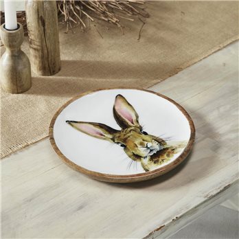 Bunny Hop Wooden Plate White w/ Bunny 9.75 inch Diameter