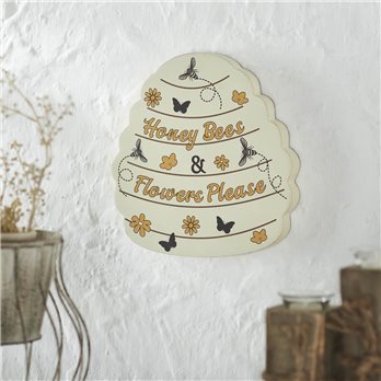 Buzzy Bees Honey Bees &amp; Flower Please Bee Hive MDF Wall Sign 11x11x1