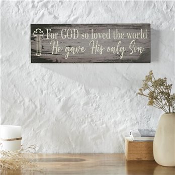 Celebrate Grace For God So Loved The World Distressed Grey MDF Wall Sign 5x15x1