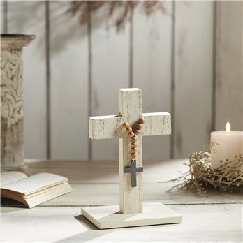 Celebrate Grace MDF Cross w/ Wooden Bead Ornament 9.75x6x5