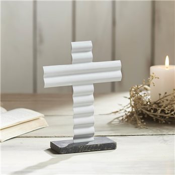 Celebrate Grace Metal Holy Cross w/ Wooden Base 8x6x2.3