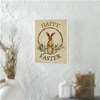 Spring In Bloom Happy Easter Bunny &amp; Eggs In Wreath MDF Wall Sign 10x8x1