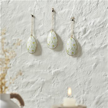 Spring In Bloom Metal Daisies Egg Ornament Set of 3 4x2.5