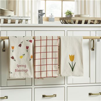 Spring In Bloom Spring Blessings &amp; Tulips Tea Towel Set of 3 16x28