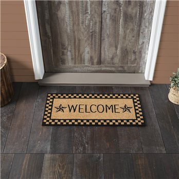 Black Check Stars Coir Welcome Rug Rect 17x36