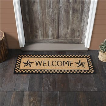 Black Check Stars Coir Welcome Rug Rect 17x48