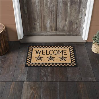 Black Check Stars Coir Welcome Rug Rect 20x30