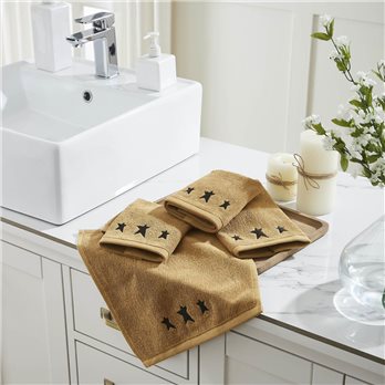 Black Prim Stars Tan Washcloth Set of 4 12x12