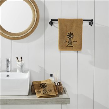 Black Windmill &amp; Stars Tan Hand Towel Set of 2 16x26