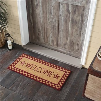 Burgundy Check Stars Coir Welcome Rug Rect 17x36