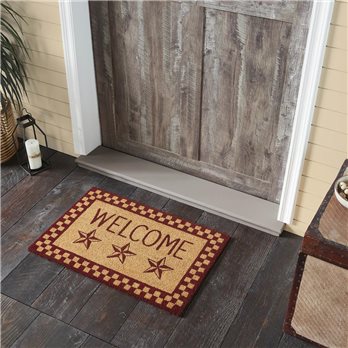 Burgundy Check Stars Coir Welcome Rug Rect 20x30