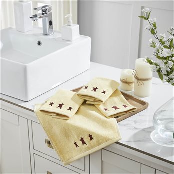 Burgundy Prim Stars Creme Washcloth Set of 4 12x12